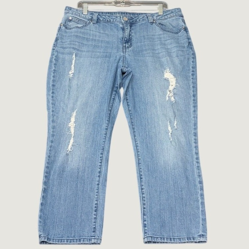 Jennifer Lopez Capri Jeans Womens 16 Blue Distressed Denim Straight Leg